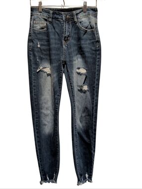 Women’s Distressed High-Rise Blue Denim Jeans (#808)
